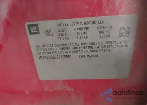 2015 Chevrolet Cruze 2Lt Auto z USA, uszkodzony, nr VIN 1G1PE5SB7F7105851